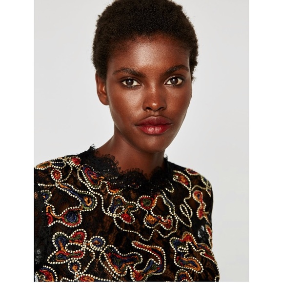 ✨nwt!✨zara black lace floral top - Picture 3 of 15